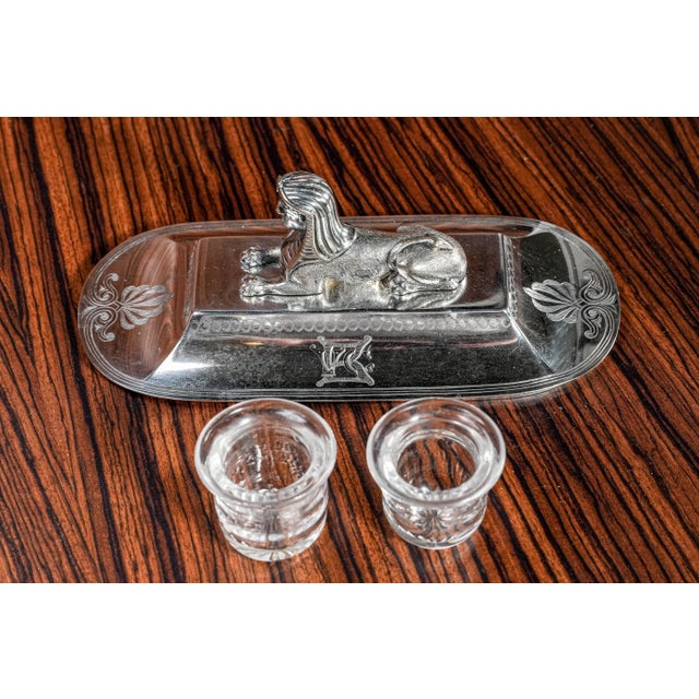 Egyptian Revival Antique Victorian Silverplate Double Inkwell Desk Inkstand Egypt Sphinx For Sale - Image 14 of 18