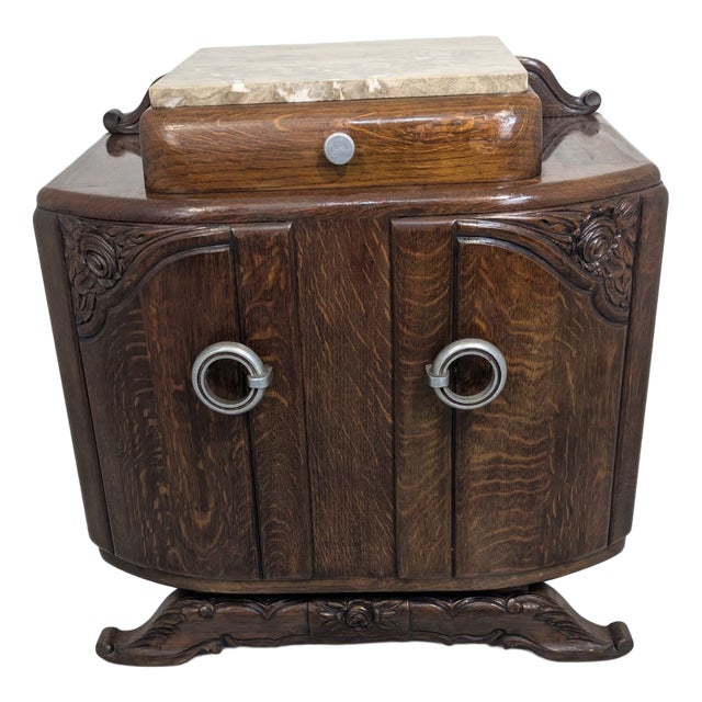Art Nouveau Oak and Marble Cabinet, 1920s For Sale