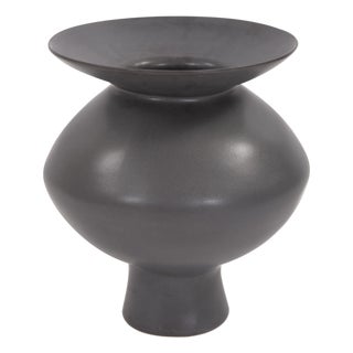 Graphite Ceramic Flared Vase- Medium For Sale