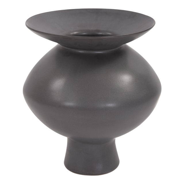 Graphite Ceramic Flared Vase- Medium For Sale