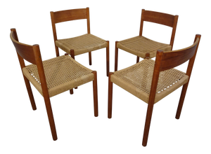 Teak & Papercord Dining Chairs by Poul M. Volther for Frem Røjle, Denmark, 1960s, Set of 4