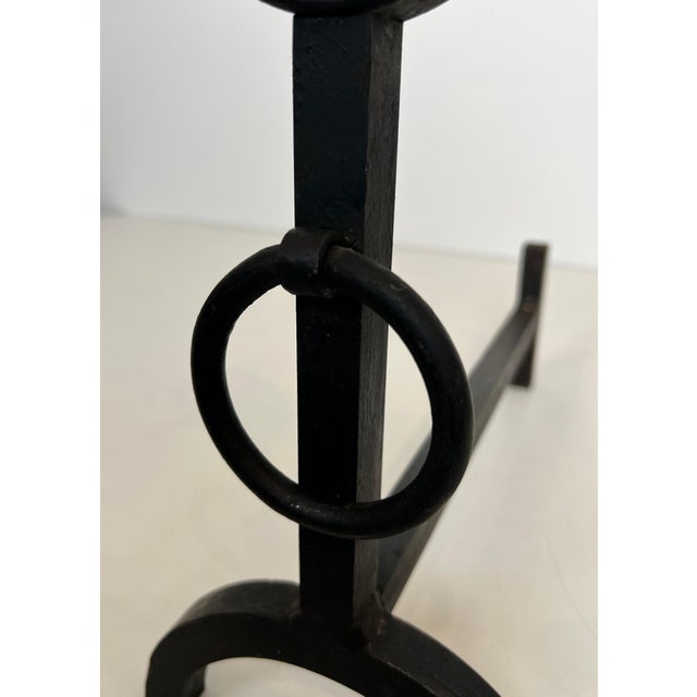 Pair of modernist wrought iron andirons For Sale - Image 10 of 12