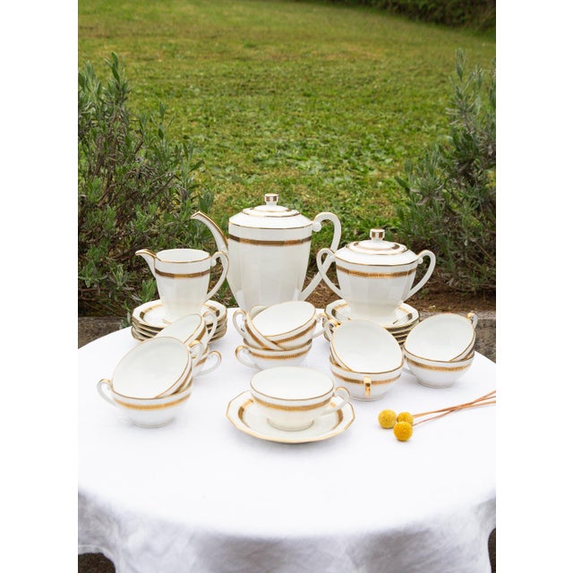 Tea Set for 12, Limoges Porcelain, Gold Rim, Classic Greek Key Pattern (27 Pieces), 1930s, Set of 27 For Sale - Image 9 of 9