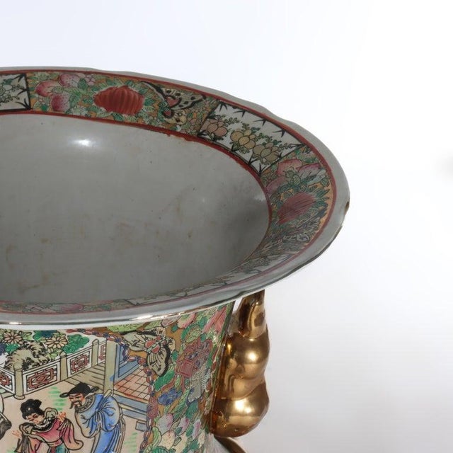 Monumental Vintage Chinese Rose Medallion Vase With Carved Hardwood Base 20thC For Sale - Image 9 of 11