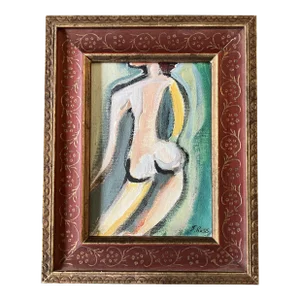 Contemporary Original Stewart Ross Small Abstract Female Nude Painting Ornate Tabletop Frame