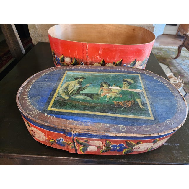 Beautiful Handmade and Hand Painted German Wedding Box Dated 1897 For Sale - Image 4 of 8