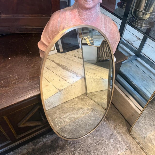 1950s Gio Ponti Style Mid-Century Modern Solid Brass Italian Oval Wall Mirror For Sale - Image 9 of 13