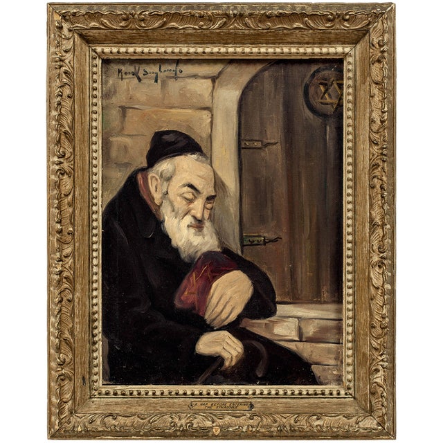 Mark Siegband, A Nap Before Entering the Synagogue Judaica Oil Painting Jewish Hasidic Rabbi For Sale