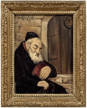 Mark Siegband, A Nap Before Entering the Synagogue Judaica Oil Painting Jewish Hasidic Rabbi