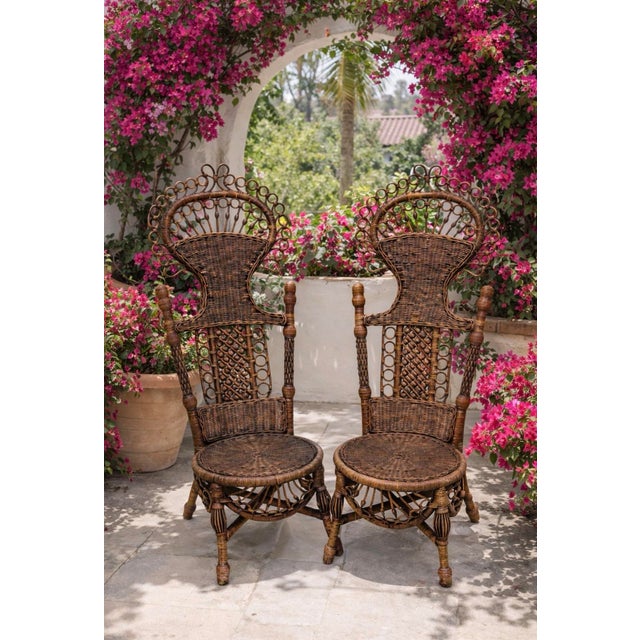 Victorian 1930s Heywood - Wakefield American Victorian Wicker Accent Chairs, Attributed - A Pair For Sale - Image 3 of 12
