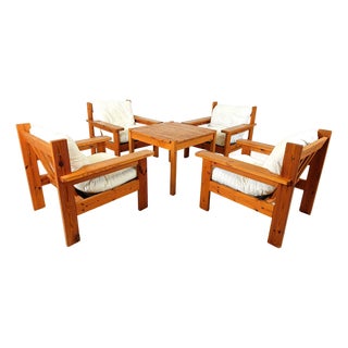 Vintage Pinewood Armchairs, 1980s, Set of 4 For Sale