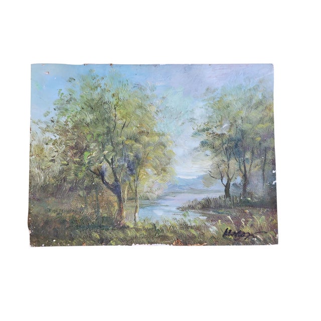 Diminutive 19th century oil on board landscape painting in excellent condition. Antique gilt wood frame, undetermined...