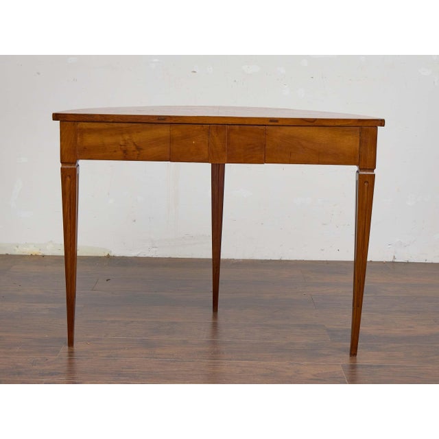 Brown 19th Century Italian Walnut Demi-Lune Table With Satinwood Inlay and Rear Drawer For Sale - Image 8 of 10