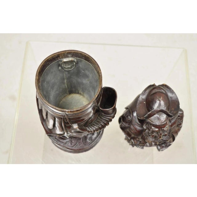 Rustic 19th C. Black Forest Figural Wood Carved Night Watchman Lidded Tobacco Jar Box For Sale - Image 3 of 13