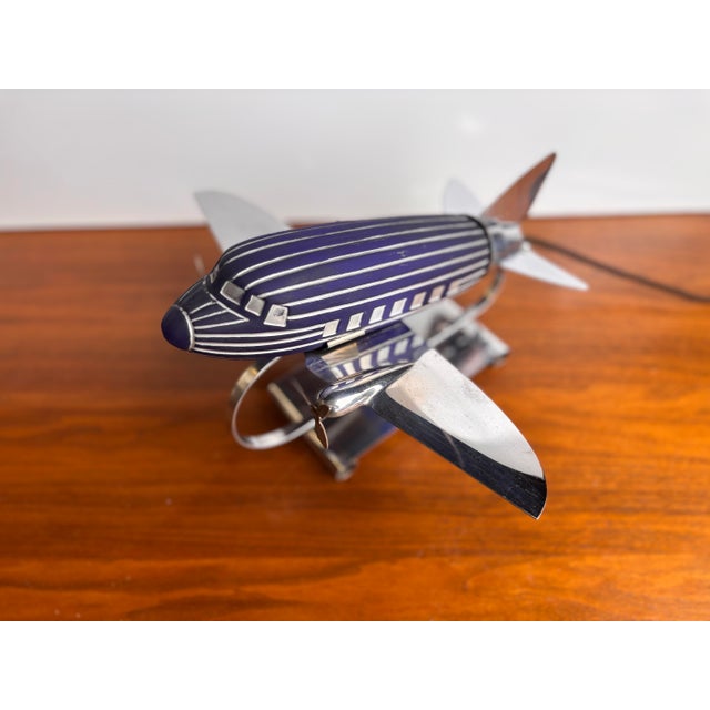 Art Deco 1930’s Art Deco Chrome and Glass Airplane Lamp For Sale - Image 3 of 11