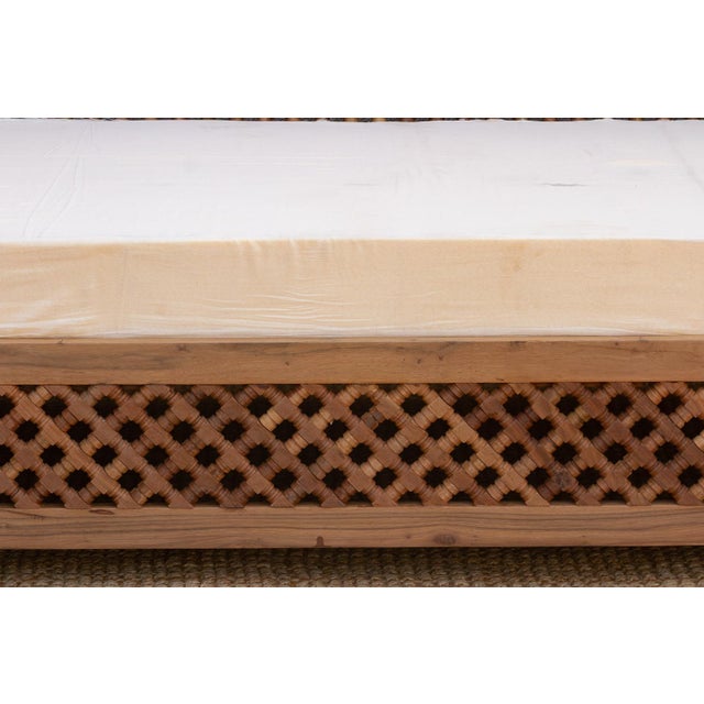 African Artisanal 84" Reclaimed Teak Mousharabi Sofa For Sale - Image 3 of 9