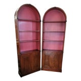 Pair of Fine 1950s Arch Top Tall Bookcases For Sale
