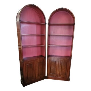 Pair of Fine 1950s Arch Top Tall Bookcases For Sale