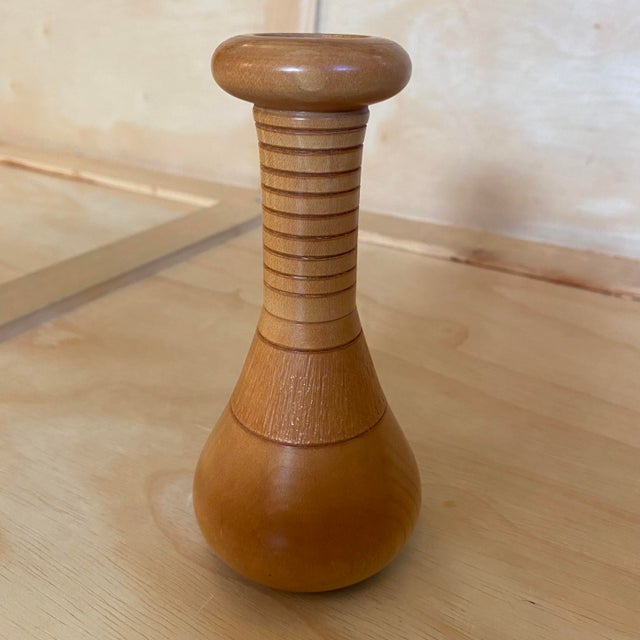 Early 21st Century Hard Maple Wood Turned Small Beaker Bud Vase With