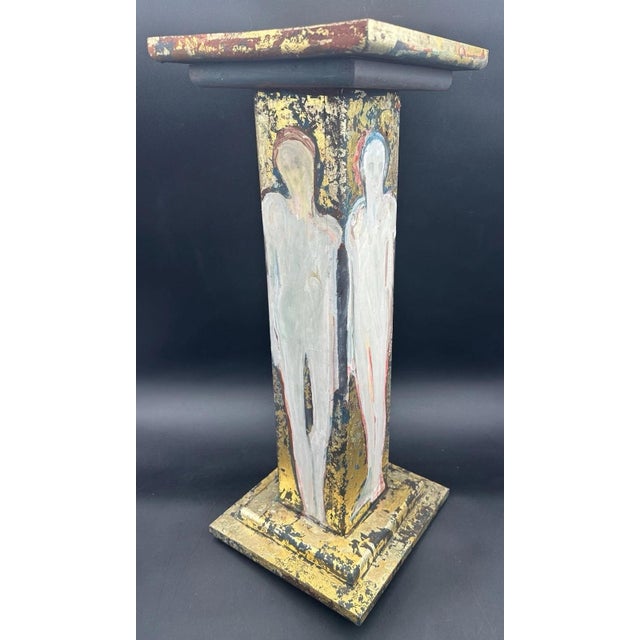Selina Trieff Art Wood Pedestal Column Painted Figures Gold Leaf Selena For Sale - Image 15 of 18
