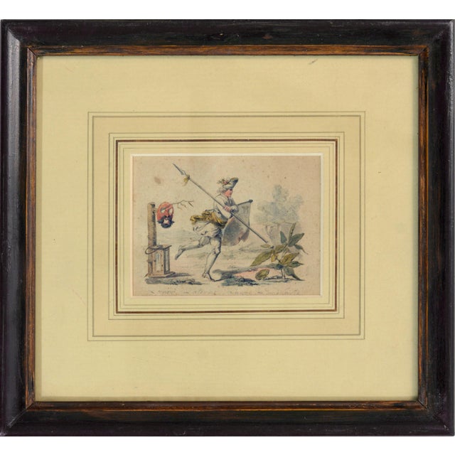 Refined set comprising four small drawings on paper, executed in pencil and watercolor and dating from the 19th century,...