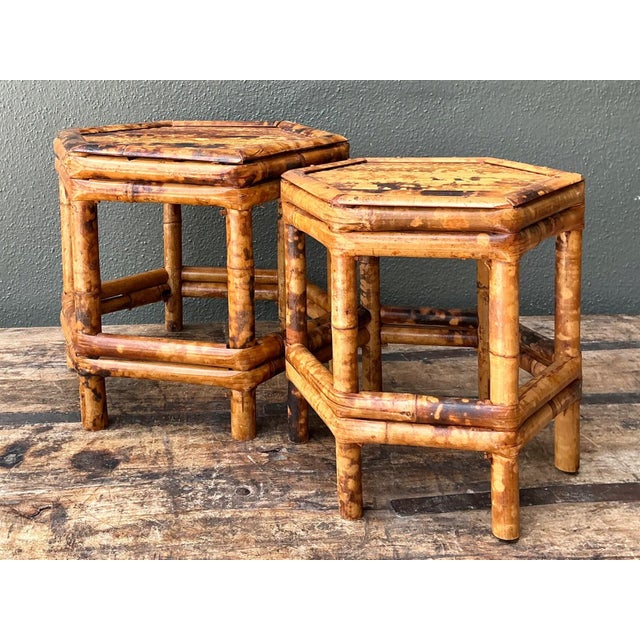 Vintage Hexagonal Bamboo Orchid Pedestals - Set of 2 For Sale - Image 4 of 12