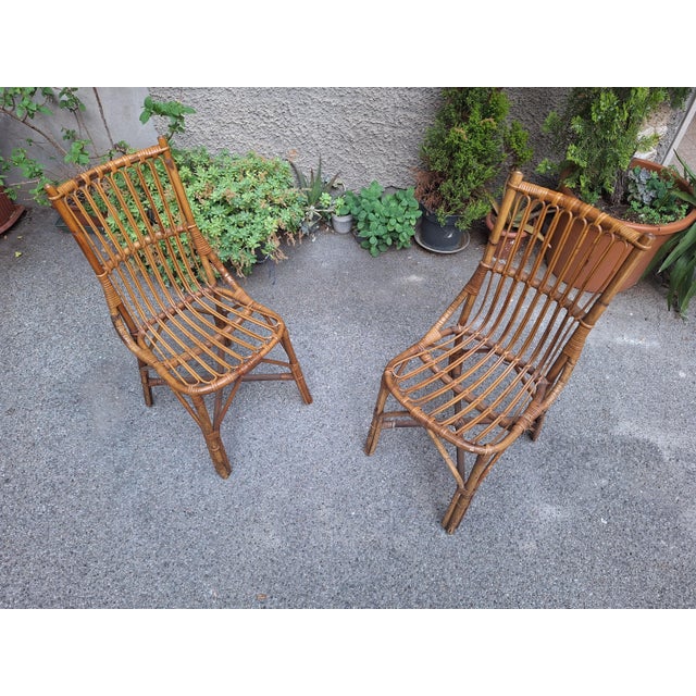 Mid-Century Modern Chairs in Rattan and Wicker, 1960s, Set of 2 For Sale - Image 3 of 9