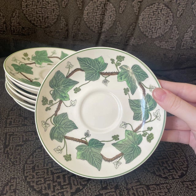 Wedgwood 1940s Napoleon Ivy Set of 7 Saucers For Sale - Image 4 of 7
