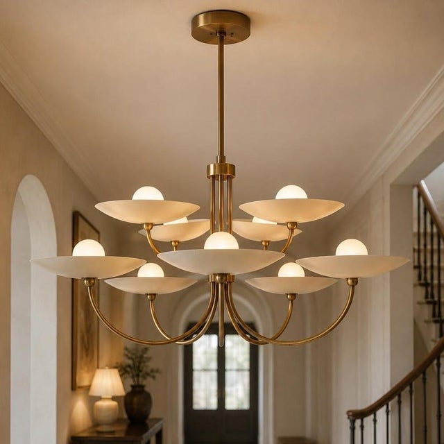 9 Light Brass Chandelier, Mid Century Modern Globe Light, Handmade Antique Brass Ceiling Fixture, Luxury Dining Room Lighting For Sale - Image 6 of 13