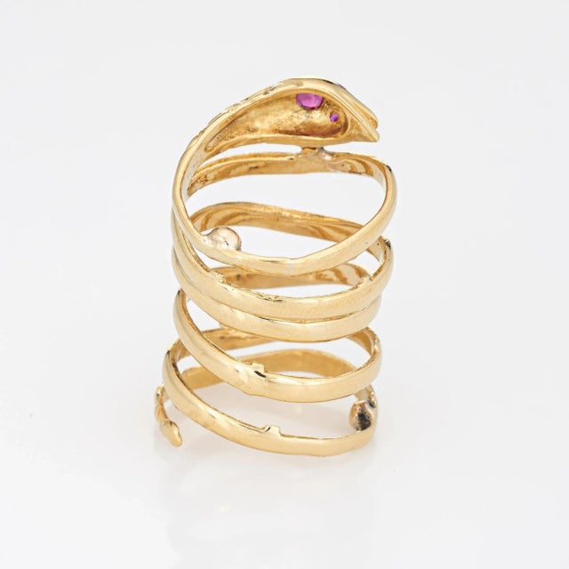 Modern Snake Wrap Ring 6 Bands Vintage 18k Yellow Gold 5 Serpent Fine Estate Jewelry size 5 For Sale - Image 3 of 5