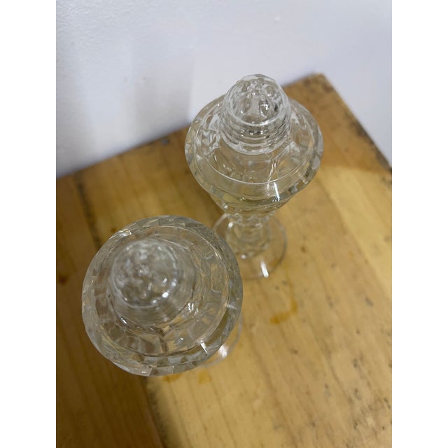 Glass Vintage 5.25” Heavy Hand-Cut Lead Crystal Salt & Pepper Shakers- A Pair For Sale - Image 7 of 8
