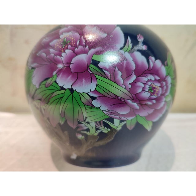 A Pair of Chinese Old Ceramic Vase,Qing Dynasty Qianlong Marked Blue Ground Famille Rose Porcelain Yuhuchun Vase Flowers and Birds Pattern For Sale - Image 9 of 11