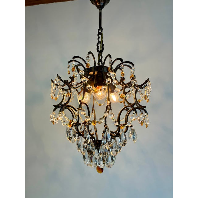 Vintage 1960s Bronze Crystal Amber Chandelier – 3 Light For Sale - Image 12 of 13