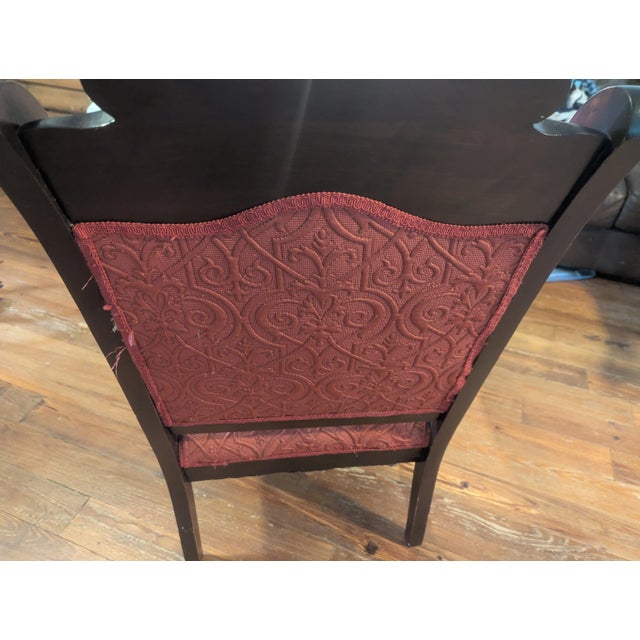 Vintage Wooden Armchair With Red Upholstery – Carved Details and Claw Feet, Vintage Accent Chair For Sale - Image 15 of 16