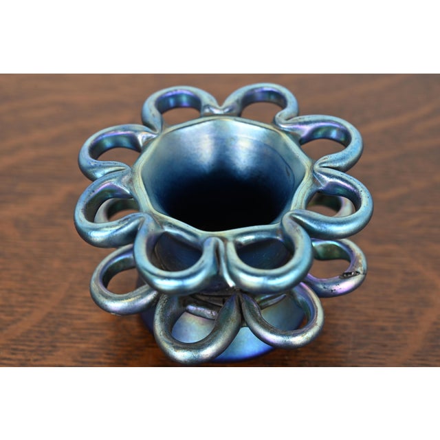 Art Deco Louis Comfort Tiffany Favrile Iridescent Art Glass Flower Frog For Sale - Image 3 of 8