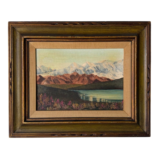 1970s Vintage P. Rimi “Mount McKinley” Landscape Oil on Canvas Painting, Wood Framed For Sale