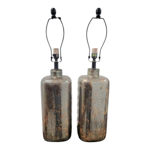Tall Bronze Dark Silver Mercury Glass Modern Cylindrical Table Lamps- A Pair