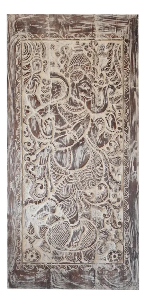 Hand-Carved Dancing Ganesha Wall Panel – Vintage Indian Temple Art 84x41