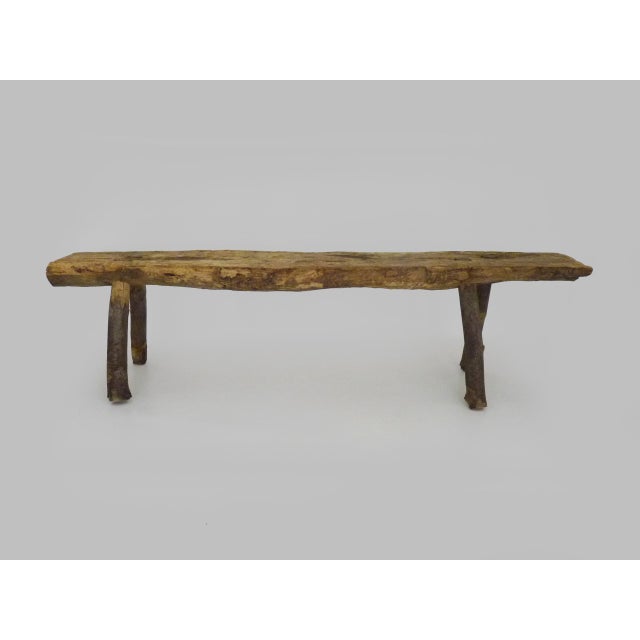 Brutalist Low Brutalist Folk Art Wood Bench, 1960s For Sale - Image 3 of 11