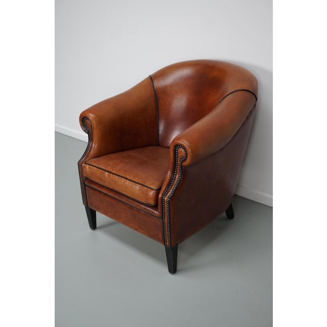 Animal Skin Vintage Dutch Cognac Colored Leather Club Chair For Sale - Image 7 of 18