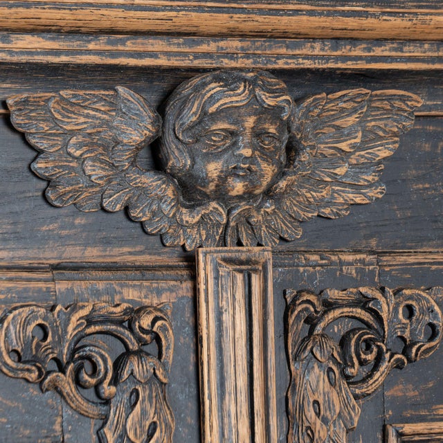 Late 18th Century Late 18th Century Swedish Black Painted Oak Armoire With Carved Putti and Lion Heads For Sale - Image 5 of 18