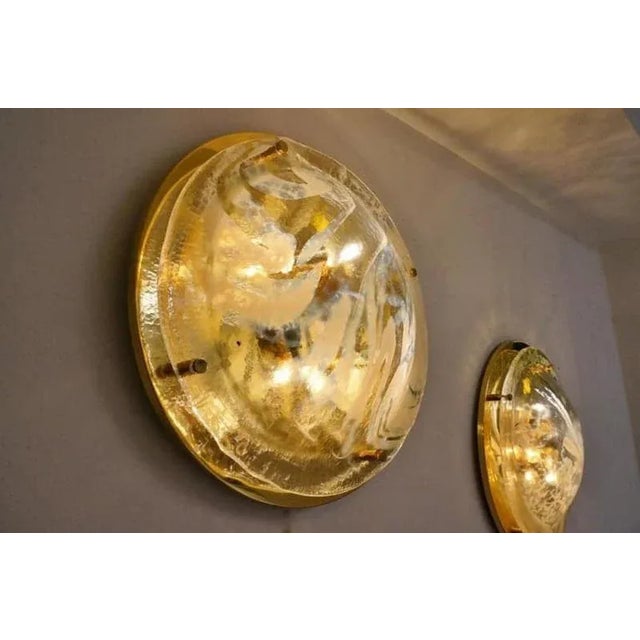A f high-end brass and murano glass flush mount by hillebrand. Manufactured in the late 1960s-early 1970s. The brass ring...