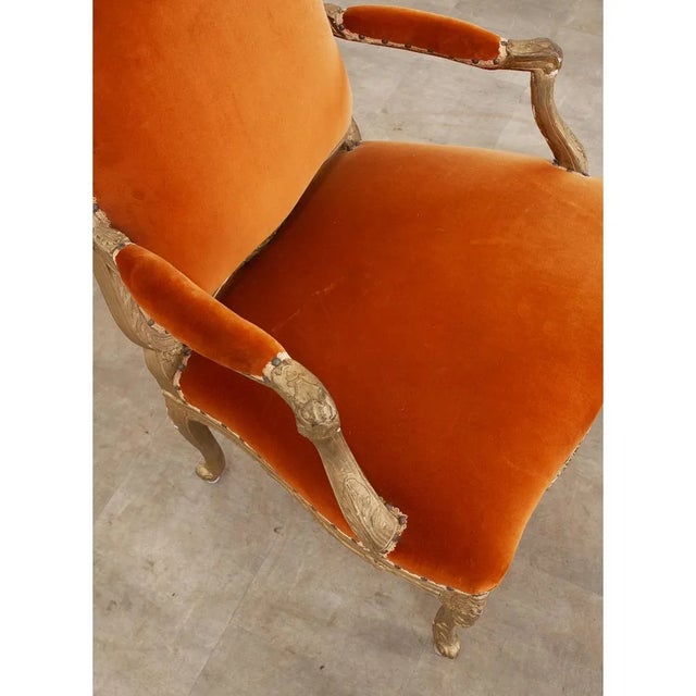 Orange French 19th Century Louis XV Style Painted and Velvet Fauteuil For Sale - Image 8 of 11