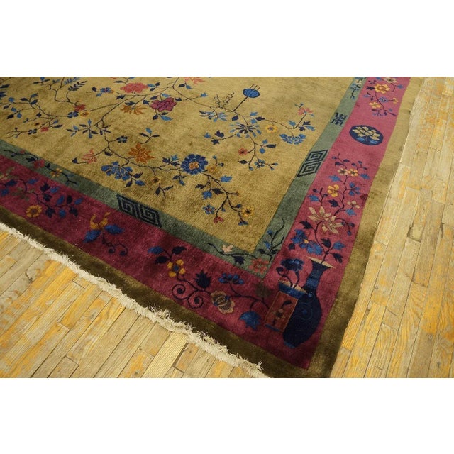Outstanding Tan Tupe and Purple Color With Flower Design Antique Chinese Art Deco Rug For Sale - Image 9 of 11