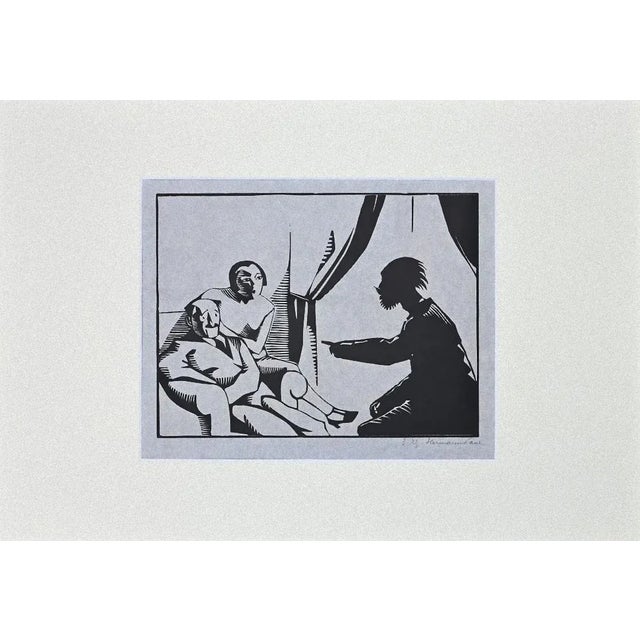 René Georges Hermann-Paul - The Visit - Original Woodcut Print On Paper - 1925 For Sale - Image 3 of 3