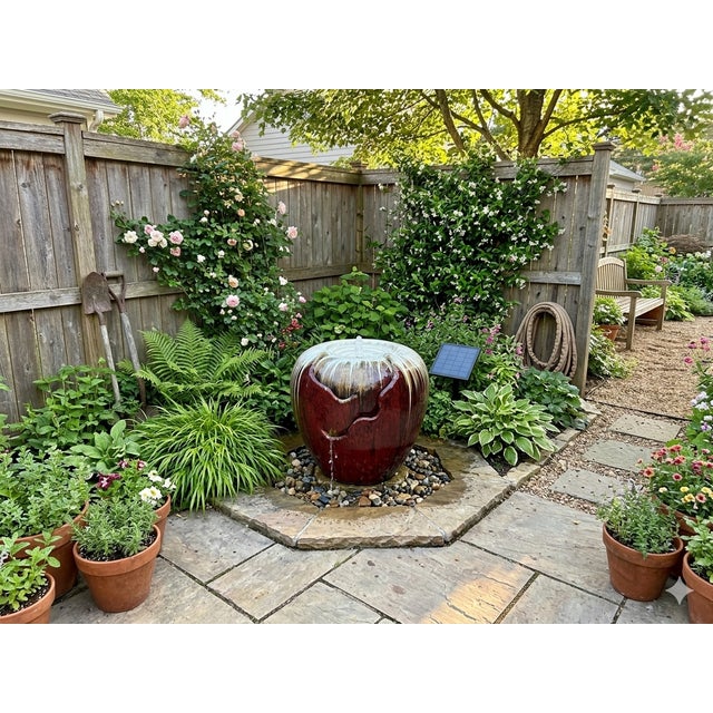 Ceramic Oxblood Red White Drip Marks Round Fountain Pot Display For Sale - Image 9 of 11