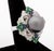 18K White Gold Tahitian Pearl Sapphire Emerald Diamond Ring, featuring one cultured Tahitian pearl approx. 14.0 - 14.5 mm,...