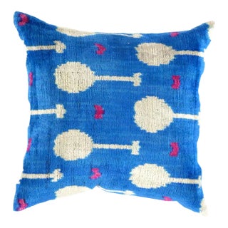 Boho Chic Silk Velvet Ikat Pillow For Sale