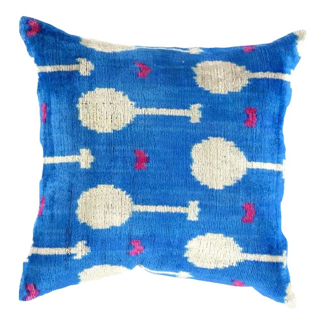 Boho Chic Silk Velvet Ikat Pillow For Sale