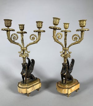 Pair of Gilt Bronze Sphinx Candelabra, Early 19th Century, Restoration Period
